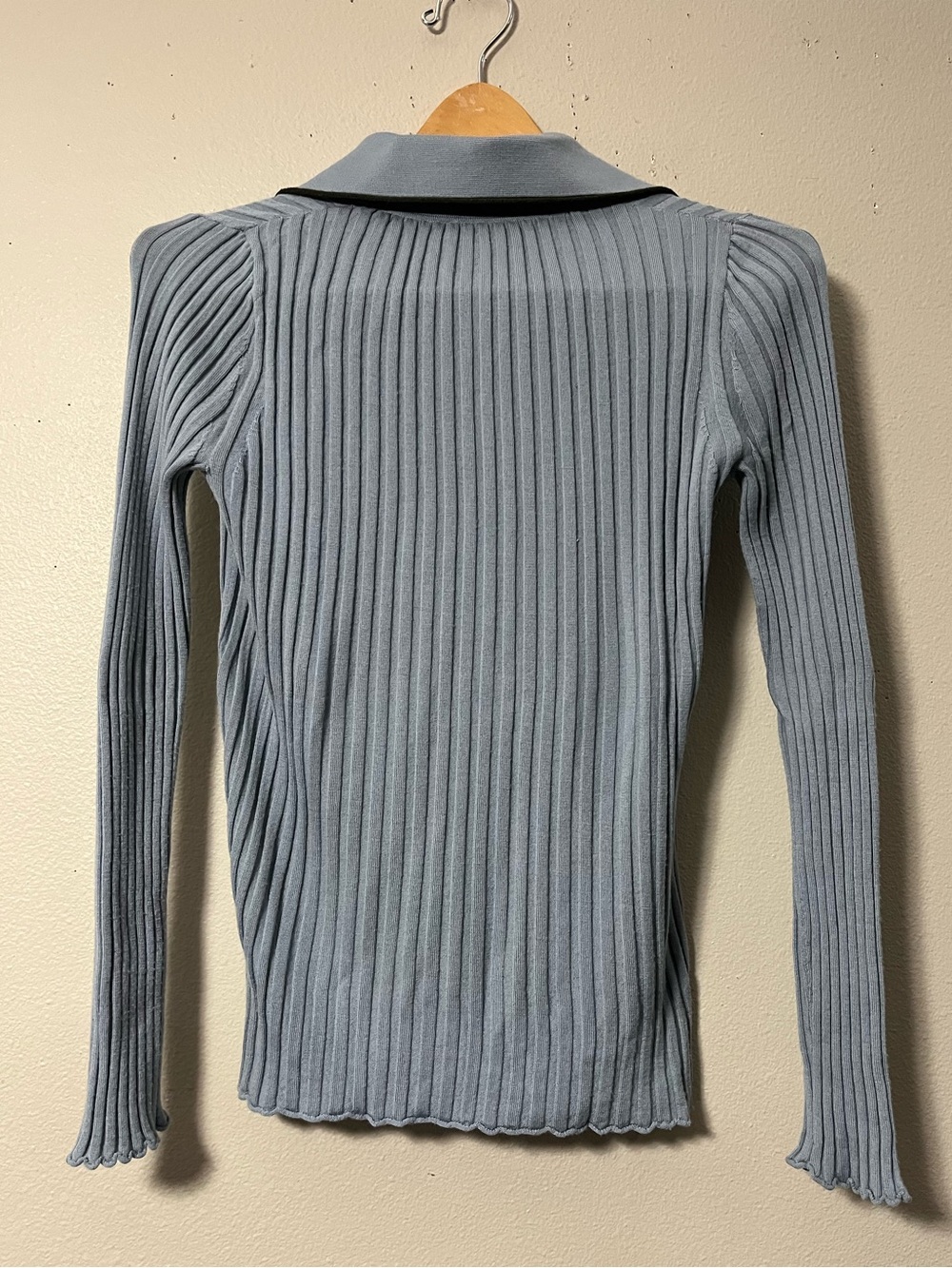 Theory Ribbed Polo Sweater Womens Small Blue Long Sleeve Wool Knit Top Preppy - Picture 5 of 7